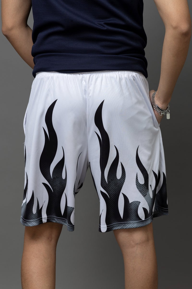 Go Devil Flame Printed White Shorts For Men - Image 4